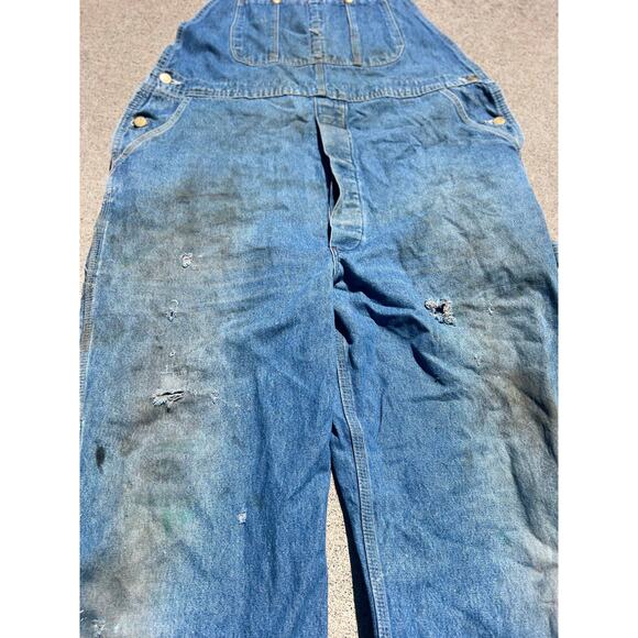 Vintage Dickies Overalls Men Size 42x32 Blue Distressed Cotton Denim Button Fly - Picture 5 of 13